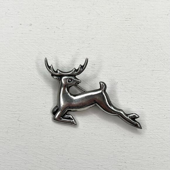 Source Unknown Jewelry - Vintage Mid Century Mexico 925 Sterling Silver Leaping Deer Stag Brooch Pin